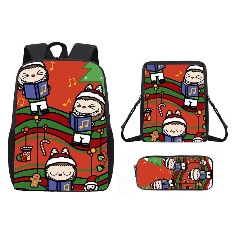 Christmas Backpack Cartoon Shoulder Bag Pencil Case Three Piece Set