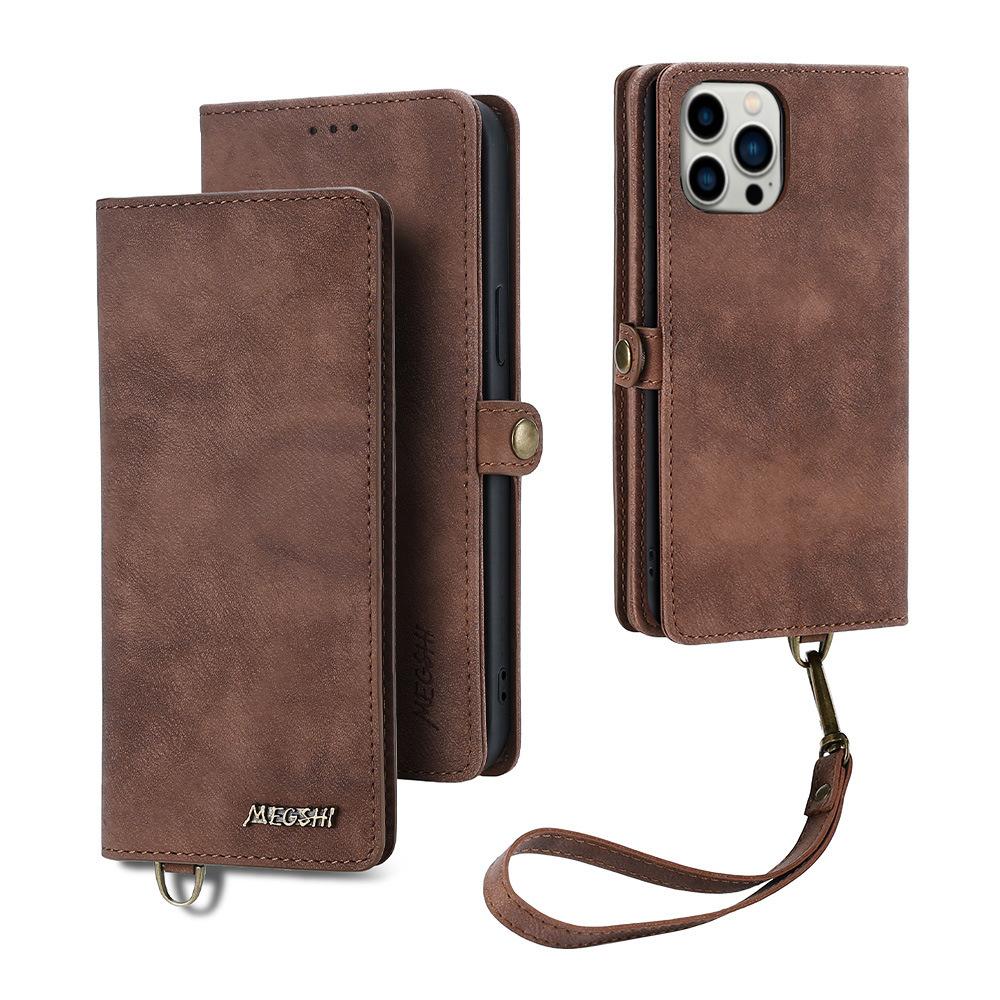 

Подходит для iPhone 14 ProMax, кожаный чехол-кошелек для телефона, защитный чехол IP14 2-в-1, магнитный чехол для телефона iPhoneXR коричневый