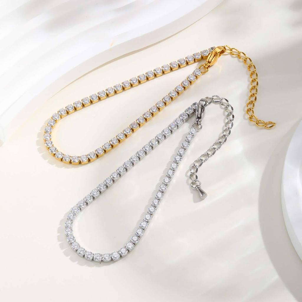 Gold Stainless Steel Zirconia Tennis Bracelet & Anklet, Women's Fashion Titanium Jewelry - BR-1241