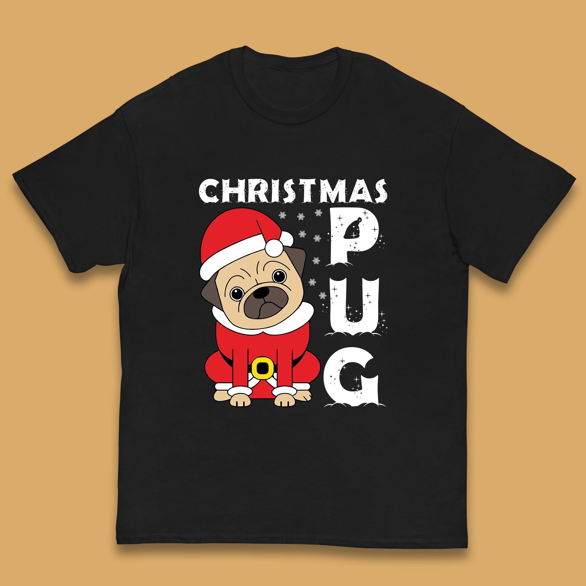 Christmas Pug Dog Wearing Santa Costume Kids T Shirt 150