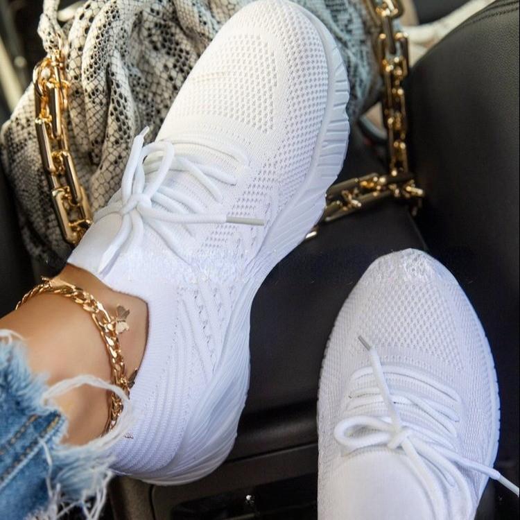 Новая летняя большая повседневная дышащая спортивная обувь женские новые однотонные однотонные туфли для папы на толстой подошве со шнуровкой спереди 36 белый 1527₽