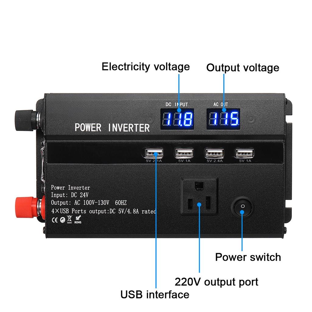 Inversor de Onda Senoidal Modificada de 4000W DC 12V / 24V para AC 110V / 220V Transformador de Tensão de Pico Conversor de Potência LCD Inversor de Carro