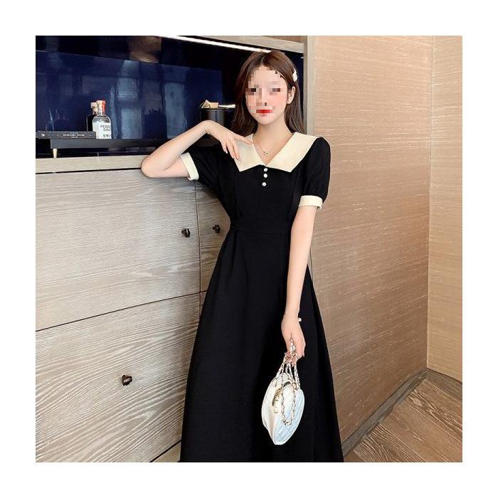Elegant Summer Patchwork Color Block Doll Collar A-line Dress 3XL