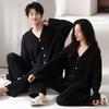 Men's and Women's Pure Cotton Lapel Cardigan Pajamas - Solid Color, Plus Size, Long Sleeve, Cotton Gauze, Spring/Autumn