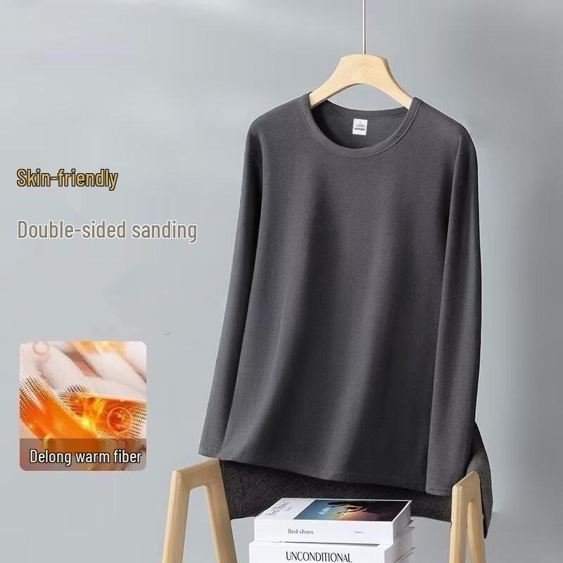 Men's Double-Sided Velvet Crew Neck Long Sleeve Warm Undershirt