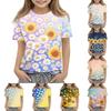 Kinder Blumenprint Rundhals Kurzarm Freizeit Locker Geschnittenes T-Shirt Bequem Leicht Atmungsaktives Material Sommerkleidung