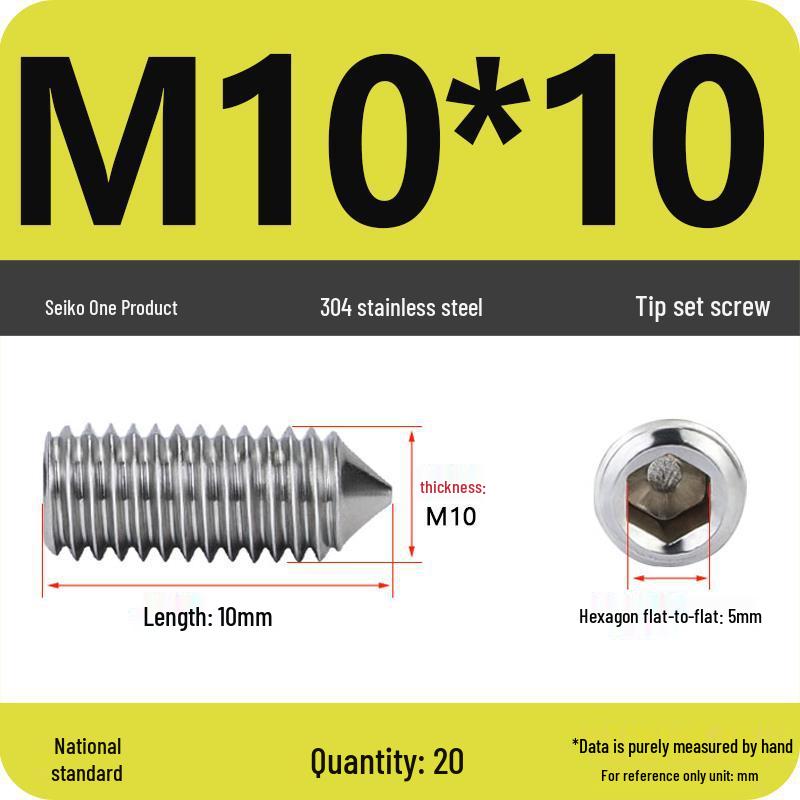 304 Stainless Steel Internal Hex Set Screw | Headless Grub Screw M2-M16