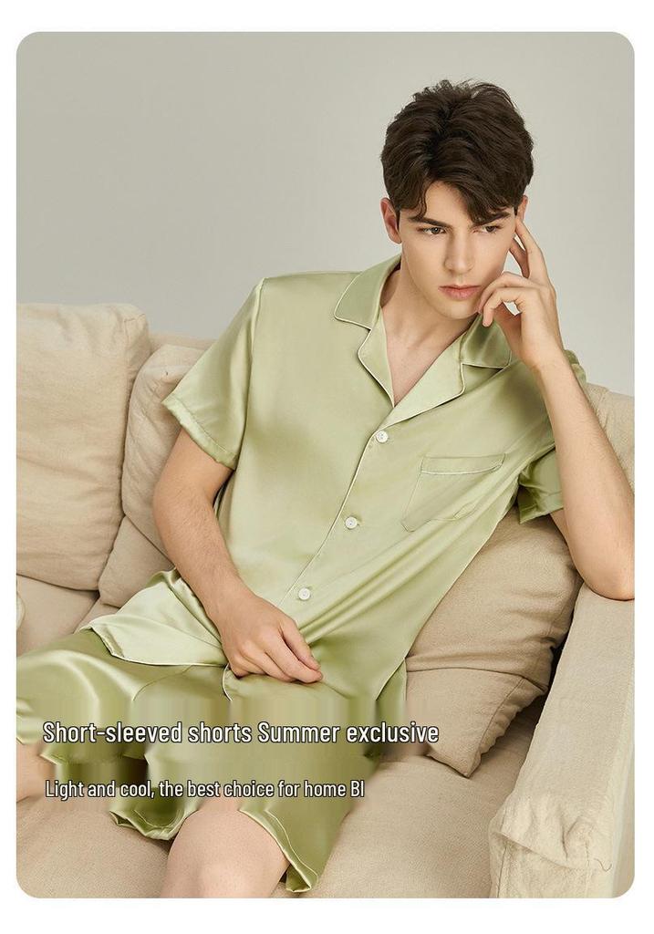 6A Grad 19 Momme Maulbeerseide Herren Kurzarm Oberteil & Shorts Pyjama - Schwer, Luxuriöse Sommer Homewear
