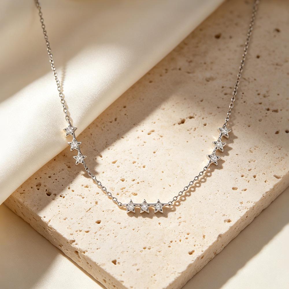 S925 Sterling Silver Star Rhinestone Necklace - Light Luxury Clavicle Chain, European & American Style Jewelry