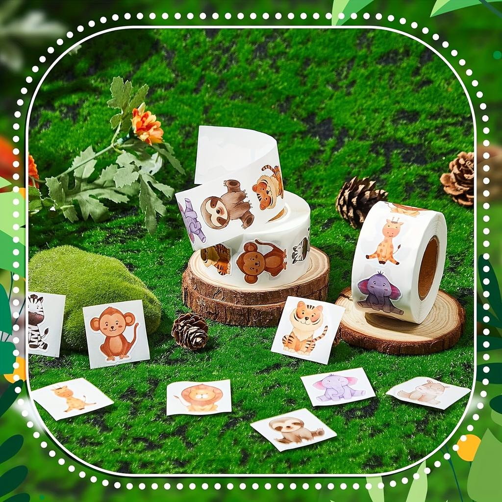 Animal Stickers with, Elephant, Giraffe, , Hippo, Cheetah, , Monkey, Rhino, Antelope & Meerkat - Cute Party Favors, Supplies, Scrapbook Labels