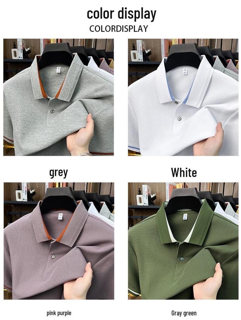 Men's Breathable Cotton Polo Shirt: Short Sleeve, Skin-Friendly, Light Business Casual, Lapel T-shirt, Versatile Base Layer Top.