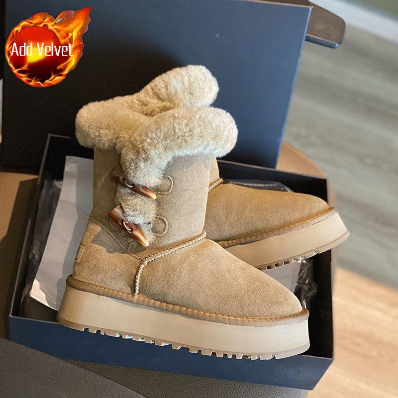 Fashion Winter Round Toe Plush Chunky Snow Boots for Women 2025 New in Furry Booties Work Warm Woman Shoes High Quality Hot Goth Boot