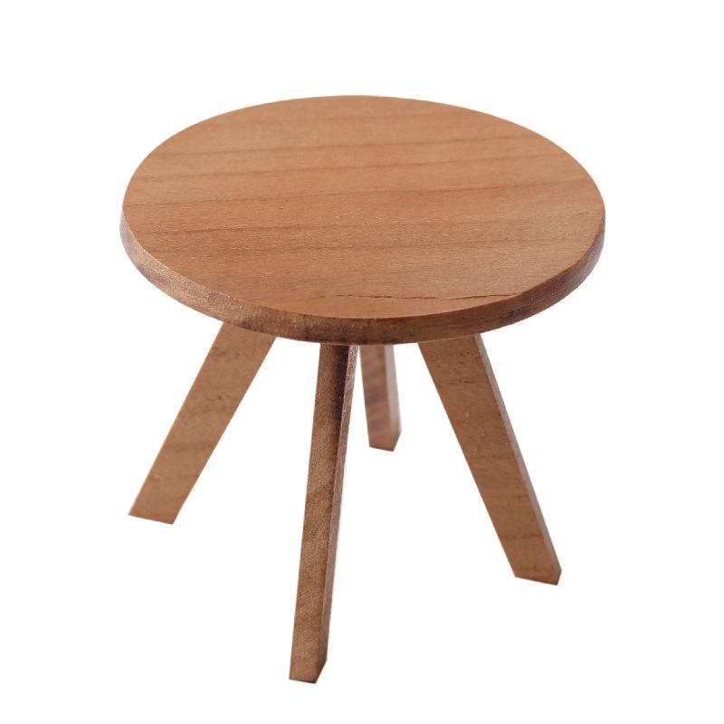 1/12 Dollhouse Simulation Mini Round Tea Coffee Table Model Dollhouse Wooden Furniture Decoration Dolls House Pretend Play Toys