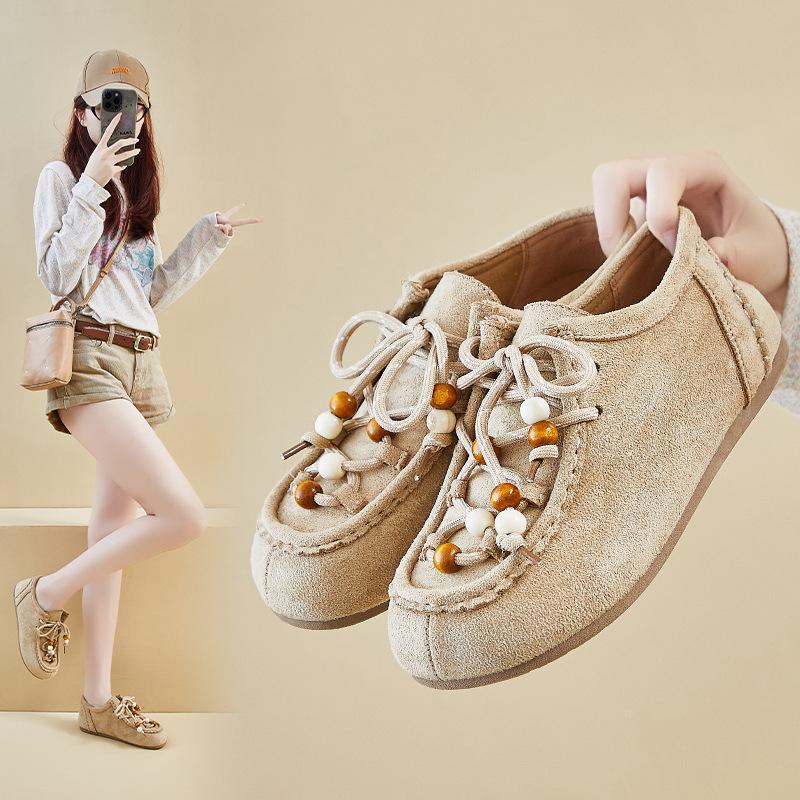Casual Faux Suede Sneakers for Women Lace-Up Non-Slip Walking Shoes Women's Comfortable Retro Workout Loafers Flats Shoes Lightweight Dress Shoes