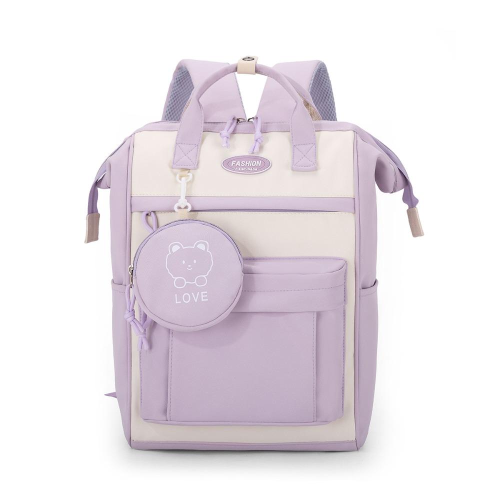 

Large Capacity Student Schoolbag Solid Color Nylon Shoulder Bag Fashion Travel Backpack Kids фиолетовый