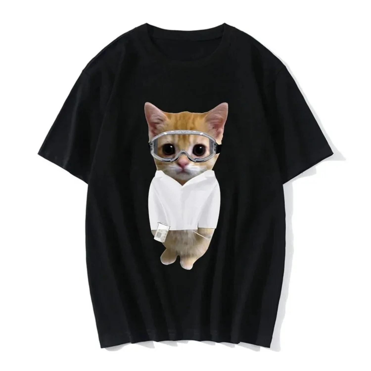 

Funny Cat Printed Casual T-shirt Summer Fashion T-shirt Fashion Clothing Fun T-shirt Clothing Graphic T Shirts S чёрный