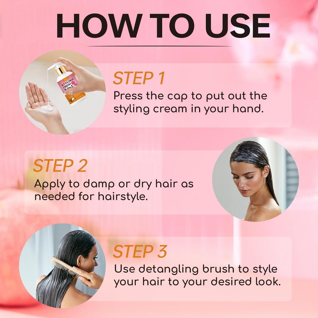 3-in-1 STYLING CREAM-Smooths Styled Hair, Preps Shiny Blowouts and Defined Curls-Suitable for All Hair Types,200ml