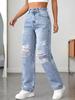 2025 Women's Trendy Ripped Straight-Leg Jeans - European and American Style, Loose Fit