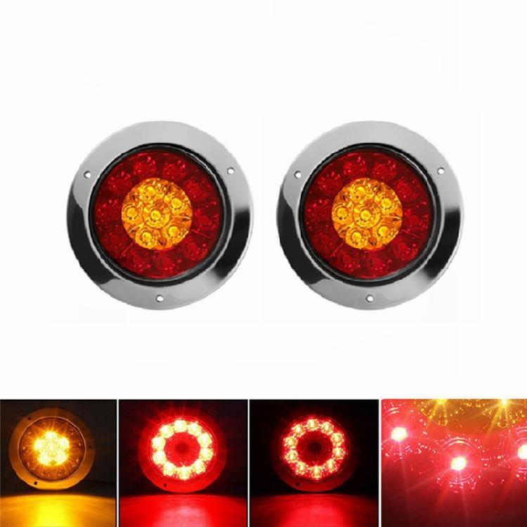 2x Round 16LED Trailer Truck Tail Lights Stop Brake Turn Signal Tail Lamp 12-24V