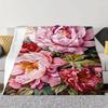 Peony Blush & Red Floral Throw Blanket - Soft, Lush Textured Design with Pink/Red Peonies, Golden-Yellow Stamens, Green Leaves -