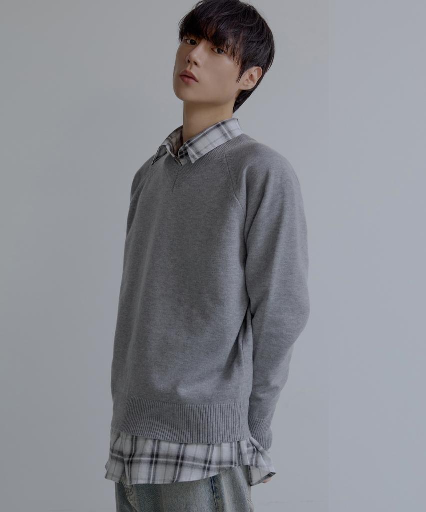 NODU V-Neck Herasi Raglan Crop Knit [Gray]