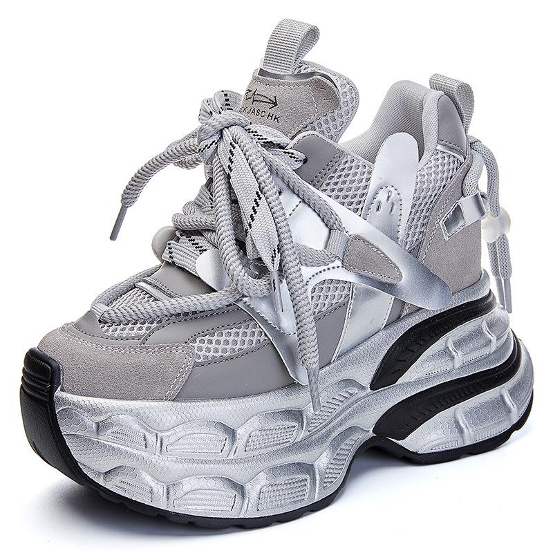 Women's Breathable Chunky Sneakers - 12cm Platform, Mesh, Small Size, A8951