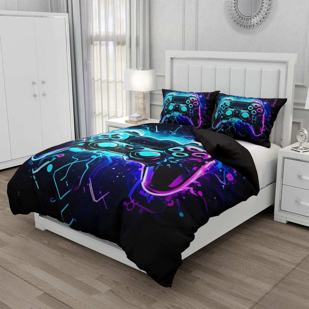Game King Queen Duvet Cover 3D Black Game Handle Bedding Set For Kids Teens Boys Man Gamer Bedroom Decor Quilt Cover Pillowcase