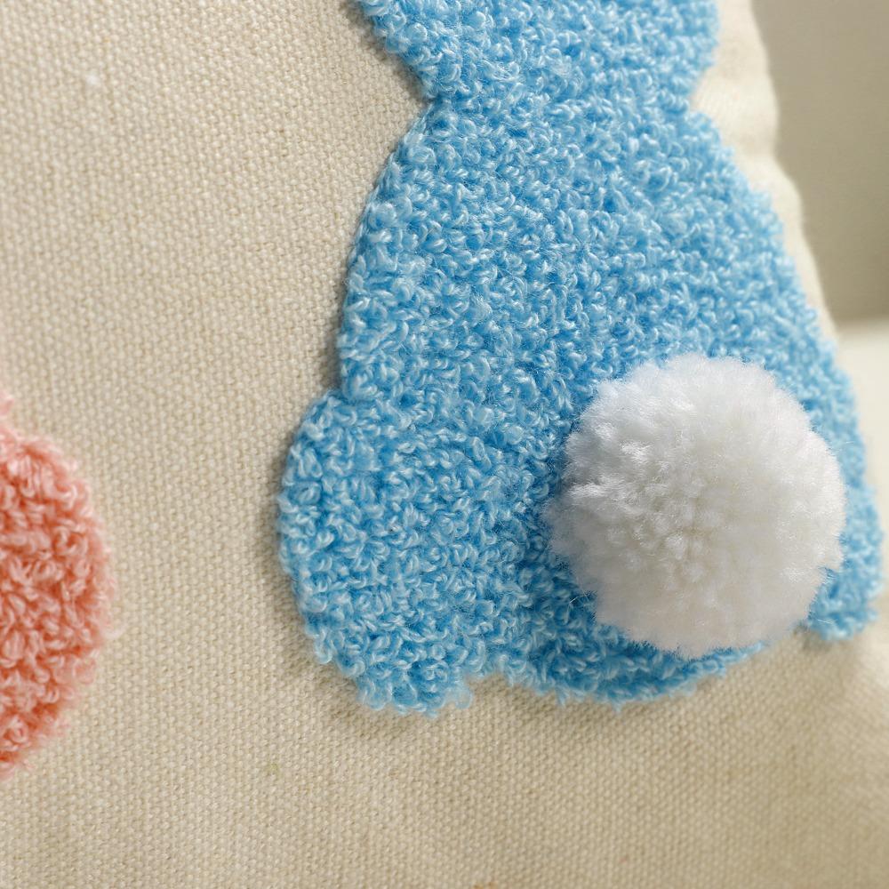 Rectangular Throw Pillow Cover Embroidered Waist Cushion Cover Easter Bunny Pillowcase  Sofa