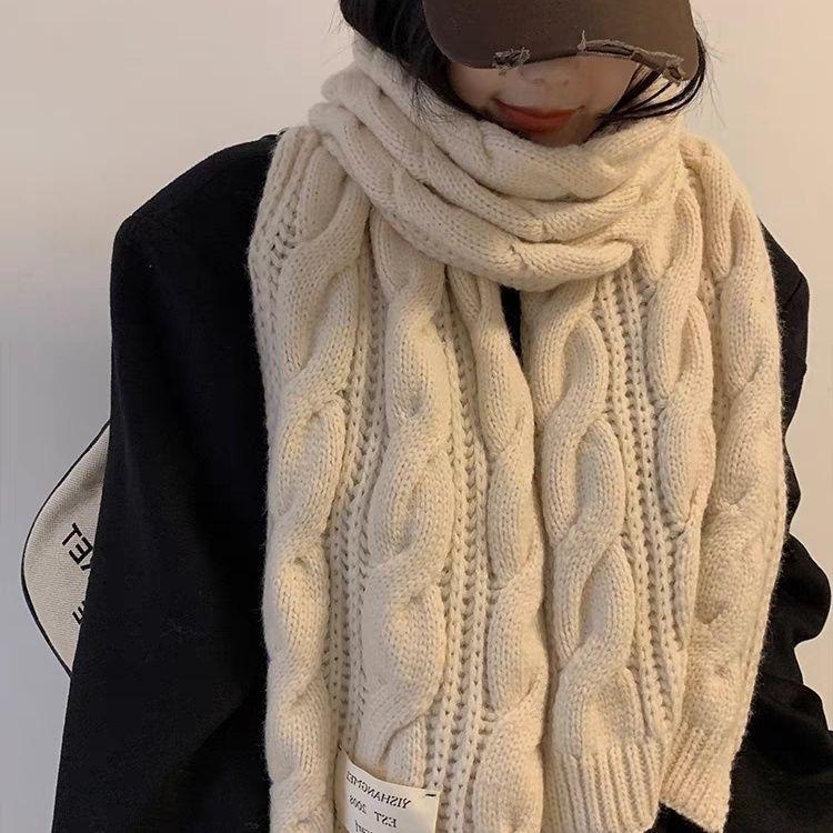 Winter Korean Style Knitted Breast Scarf for Women High End Twist Scarf for Couples Thickened Warm and Versatile