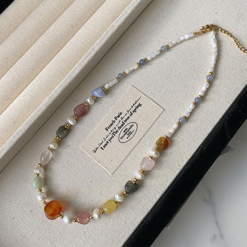 

Жемчужное ожерелье, универсальная невыцветающая цепочка на ключицу, высококачественная цепочка для свитера с бусинами из натурального ракушечного агата Sense Niche