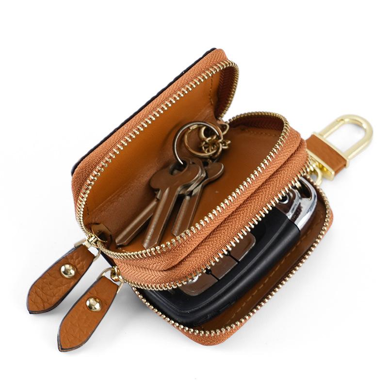 New Leather Double-layer Car Key Bag, First-layer Cowhide Car Key Protection Leather Case, Household Key Bag.