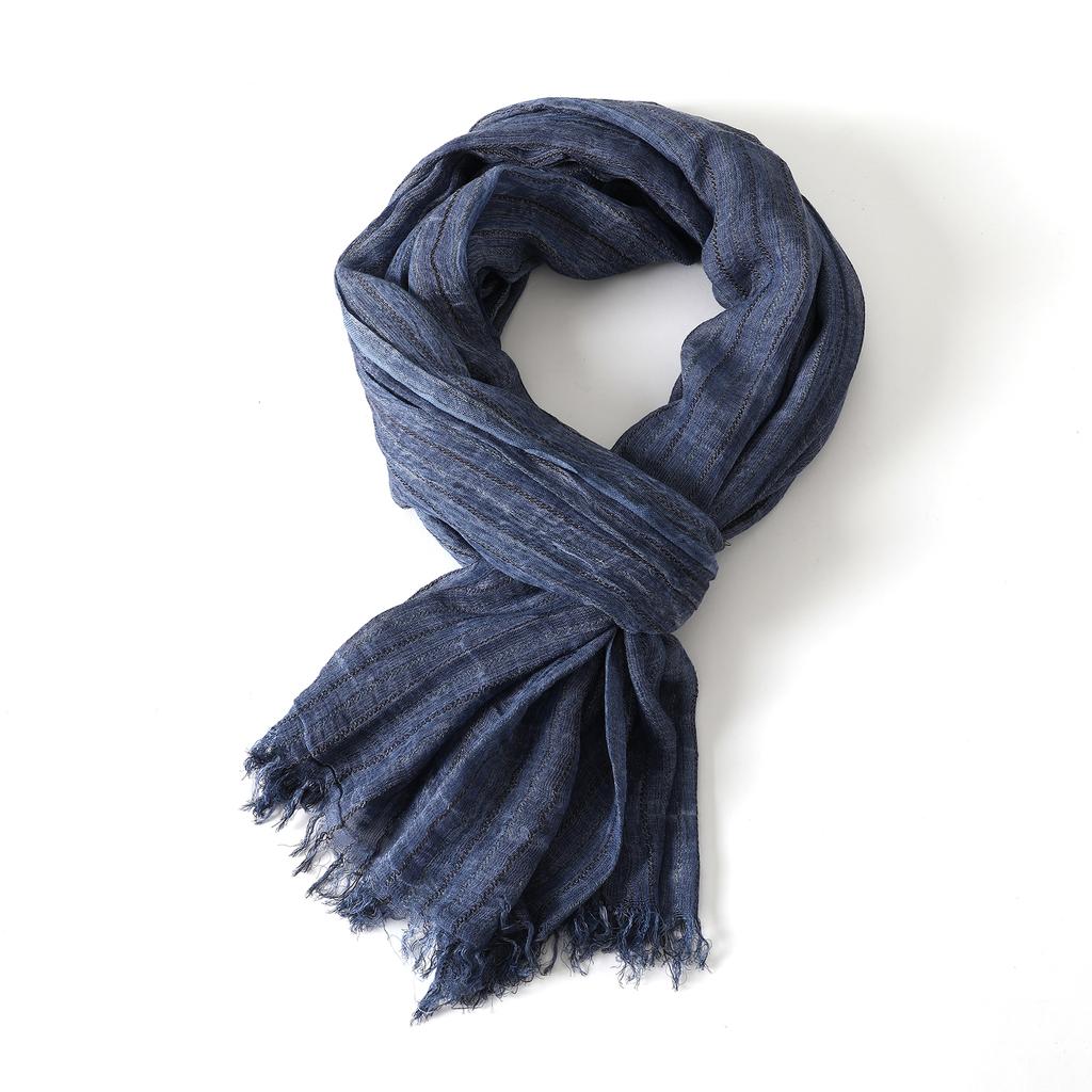 Fashion Male Cotton Linen Striped Scarf Autumn Winter Black Navy Warm Men'S Accessories Scarves Short Tassel Bufanda