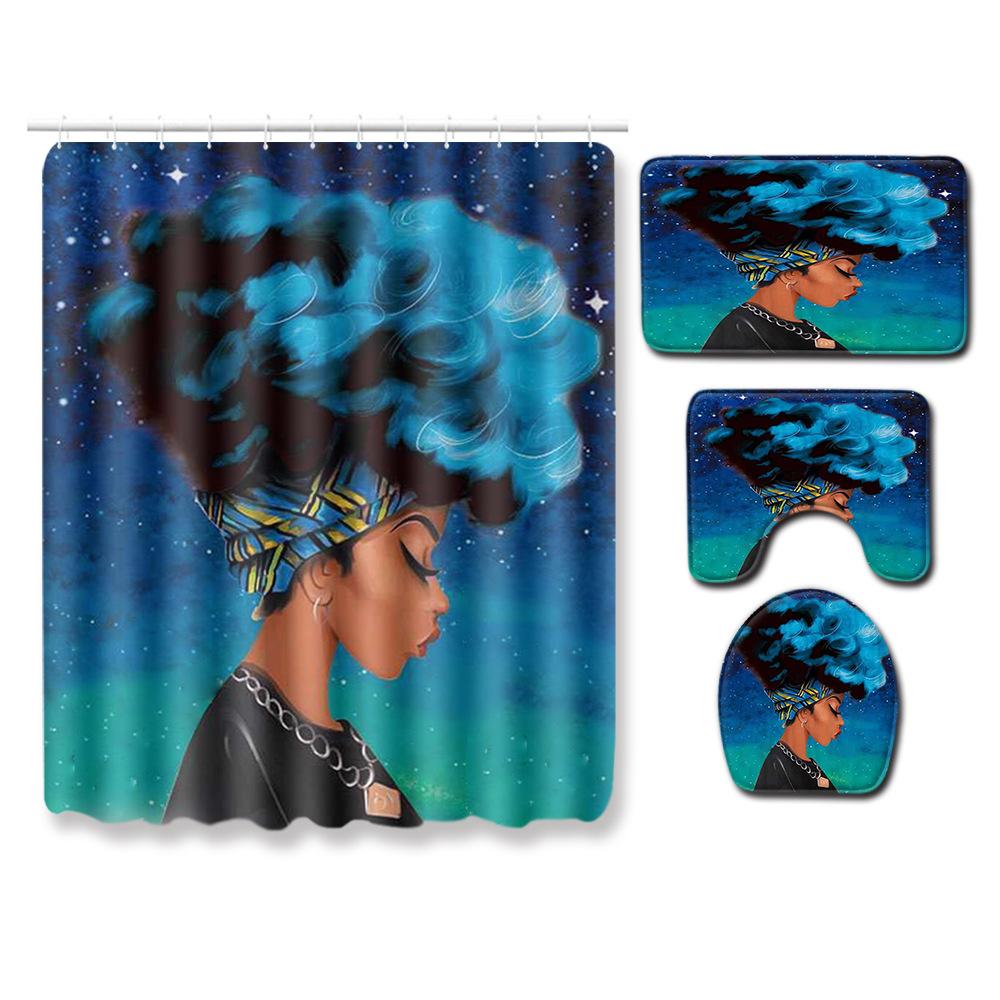 African American Women'S Bathroom Four-Piece Combination Set Household Door Mat Absorbent Non-Slip Floor Mat Carpet