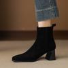 Krazing Pot Cow Suede Nubuck Winter Square Toe Modern Boots Thick High Heels Zipper Women Ankle Boots