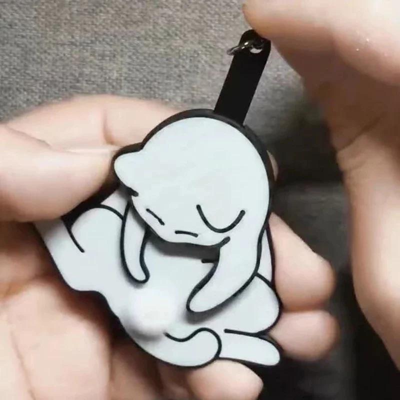 Anime Keychain Creative Pull Play Egg Cat Keychain Pendant Funny Rotatable Acrylic Bag Pendant Women Keyring Purse Car Keychain