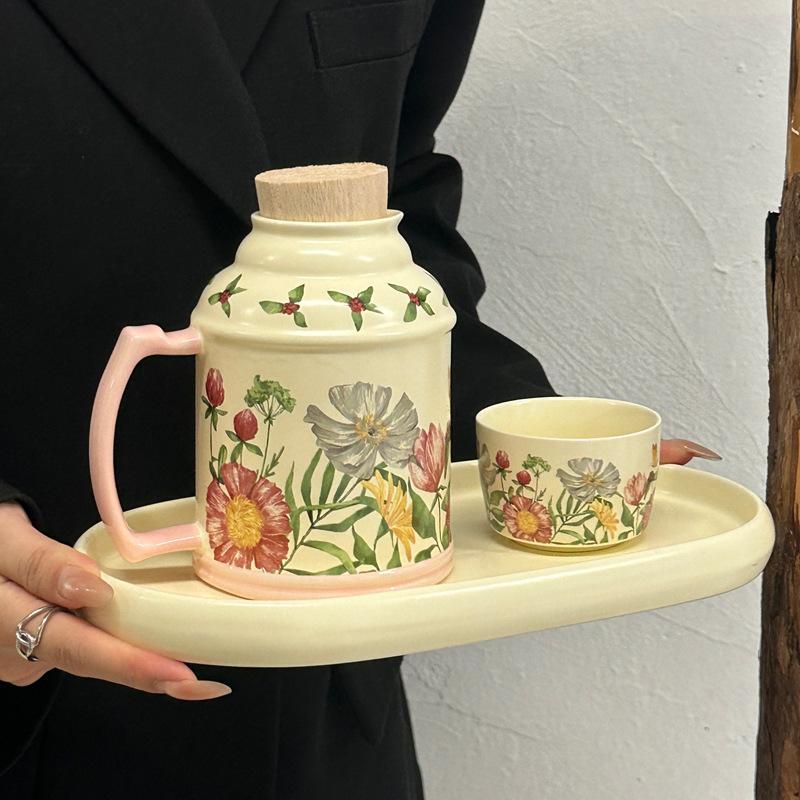 Ins retro originaldesign Gesang blomma vattenkanna eftermiddagste keramisk mugg premium tekopp presentförpackning