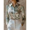 New European And American Women'S Fashion Floral Print Slim-Fit Long-Sleeve Shirt