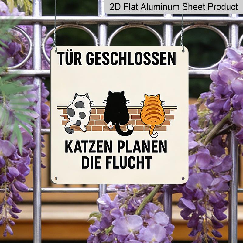 2D Flach 1 Stück, Dekorative Aluminiumschilder und Ornamente, Katzen-Thema, Klassischer Retro-Stil, Perfekt für Veranden, Terrassen, Garagen und Gärten, Großartig