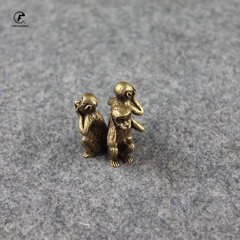 Antique Copper Three Monkeys Home Decor Living Room Decorations Chinese 12 Zodiac Animal Miniature Figurine Furnishings Ornament
