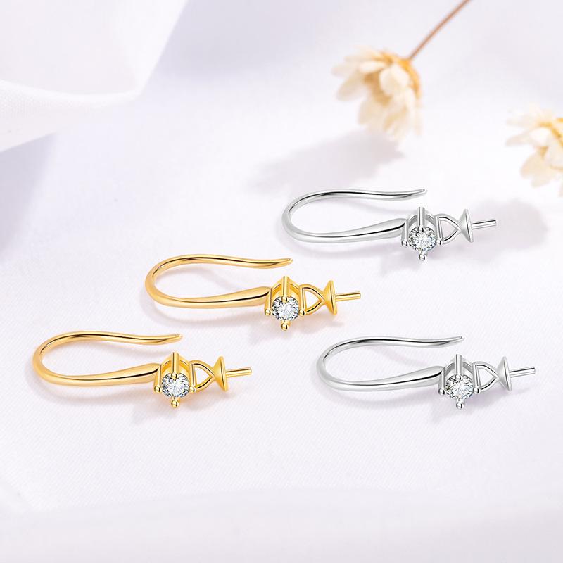 S925 Silver Pearl Earrings: Empty Setting Ear Wire, Hoop, Hook, Stud, Pendant, and Bottom Setting.
