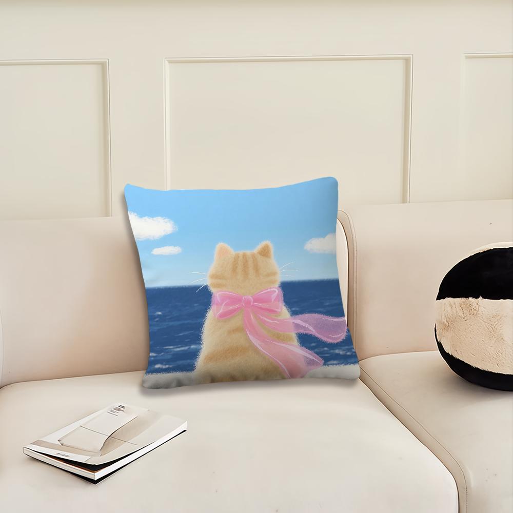 Cartoon Pink Scarf Kitten Cute cushion cover Pillow Cover Decoration Room Home Sofa living Office Car Nordic Simplicity
