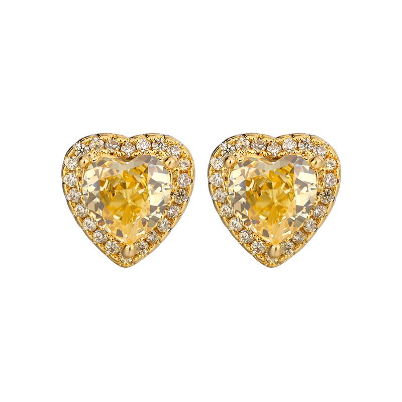 Heart-Shaped Ice Flower Cut Yellow Diamond Jewelry Set in Copper - 10*10-6*6 High Carbon Diamond for Autumn/Winter.