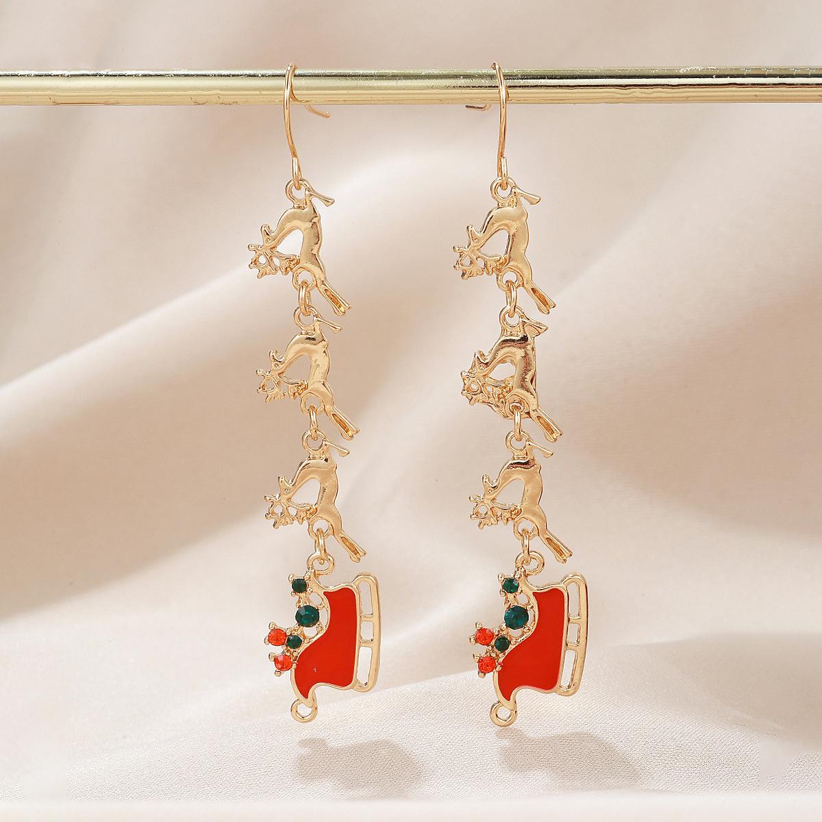 High Quality Reindeer & Santa Claus Hat able Alloy Women Pendant Earrings, Christmas Jewelry