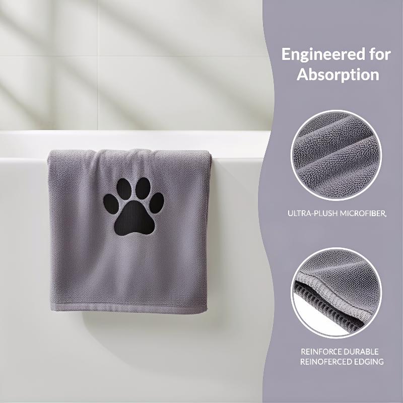 Mikrofiber Kæledyrsbadehåndklæde Broderet Super Blødt Absorberende Håndklæde Til Hunde Katte Plejeprodukter
