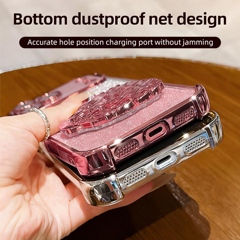 KEYSION Shockproof Plating Phone Case for OPPO Reno11 F 5G Clear TPU Glitter Jewelled Swan Kickstand Back Cover for OPPO Reno11F 5G