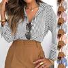 Women Shirt Lapel Long Sleeve Single Breasted Shirt Tops with Patch Pockets Striped Print Loose Fit Office Lady Casual Shirt