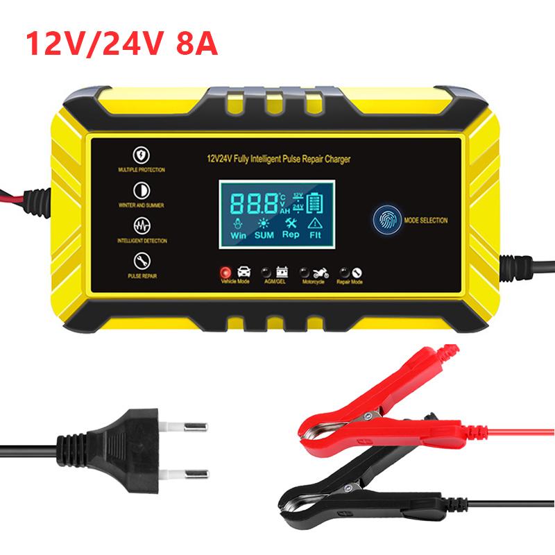 Fully Automatic Car Battery Charger 12V-24V 8A 6A Pulse Repair LCD Battery Charge for Car Lead Acid Battery Agm Gel Wet