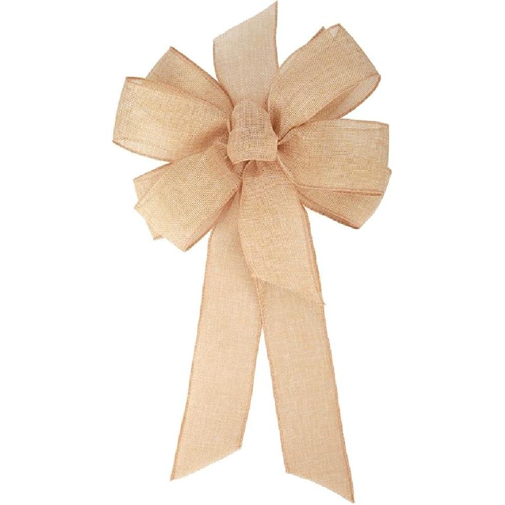 1 Pcs 10 x 20 Inch Big Bow Burlap Ribbon with Natural Jute Rustic Wreath Ribbons and Bow Use Wrapping, Party Decoration (Linen)