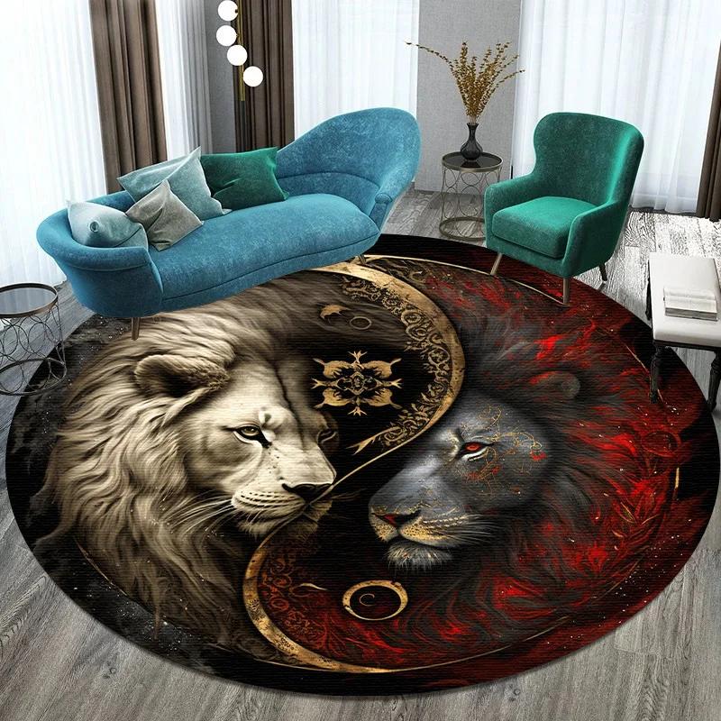 Luxury Sakura Goldfish Dragon Lion Cat Tree Design Carpet Mat Round Machine Washable Rug for Living Room Rugs for Bedroom