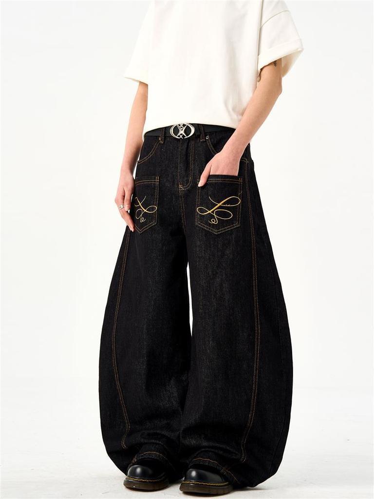 2025 Unisex Retro Hímzett Széles Szárú Farmer - Szúrásbiztos és Alkalmi Kaszás Stílus